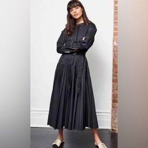 LA LIGNE Stephanie Pleated Maxi Long Sleeve Dress Size XS 100% Cotton